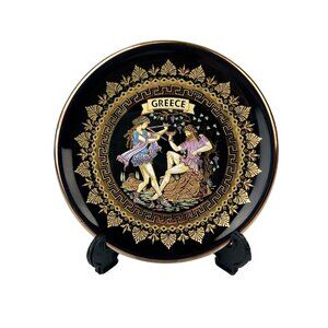 Made in Greece Fakiolas 24K Gold Black Small Plate w/ Easel 4" Greek Gods Home